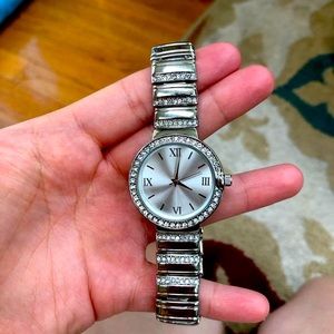 New Charter Club Silver Tone Crystal Watch